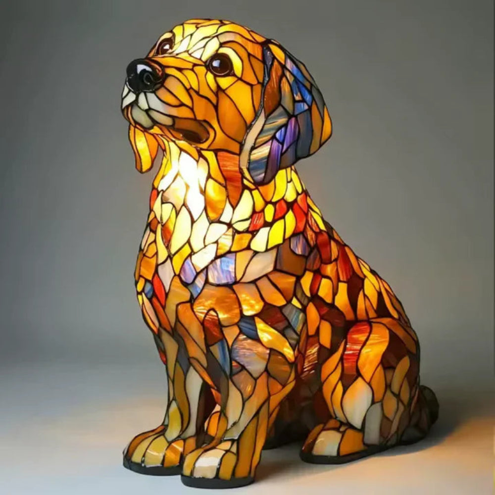 Charming stained glass dog lamp, ideal home lighting and a unique gift for dog enthusiasts.