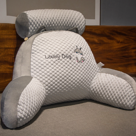 Comfortable BackSupport Pillow with washable cover, soft armrests, in grey, for home decoration and comfortable seating.