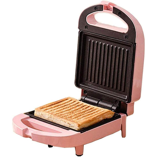 Compact 2-in-1 non-stick sandwich maker & toaster, sleek design, cooks 2 slices, even heating, perfect for small kitchens.