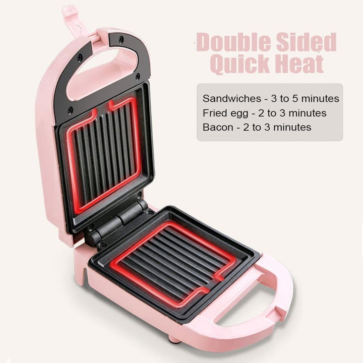 Compact 2-in-1 non-stick sandwich maker & toaster, sleek design, cooks 2 slices, even heating, perfect for small kitchens.