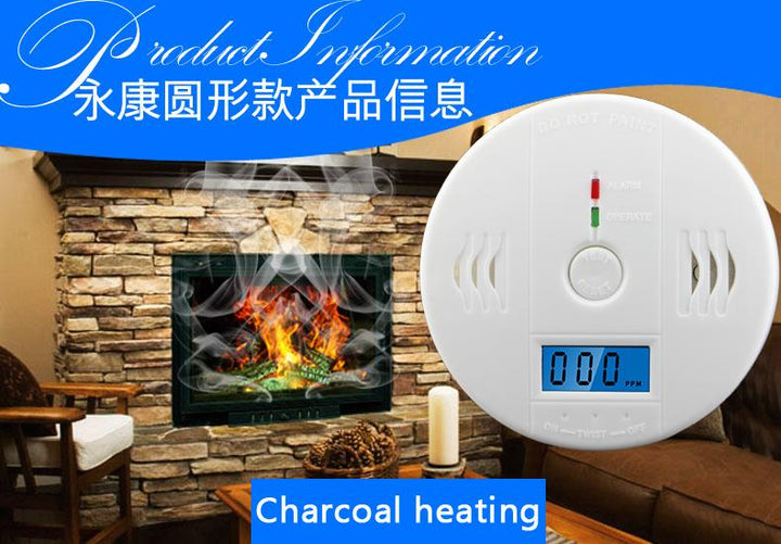 "Compact digital smoke and carbon monoxide detector with LCD display and dual detection for enhanced home safety."