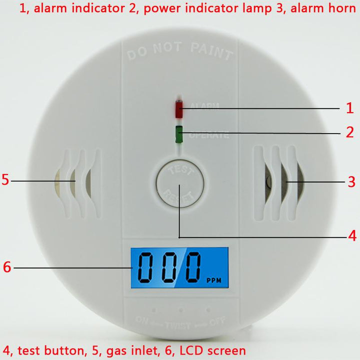 "Compact digital smoke and carbon monoxide detector with LCD display and dual detection for enhanced home safety."