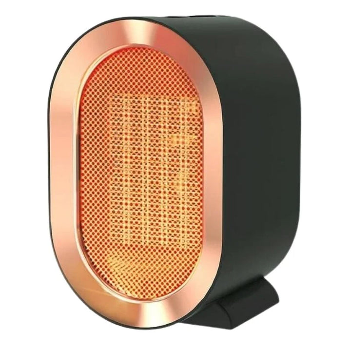 Compact electric heater with sleek design, available in blue, green, and white, perfect for desk or office use.
