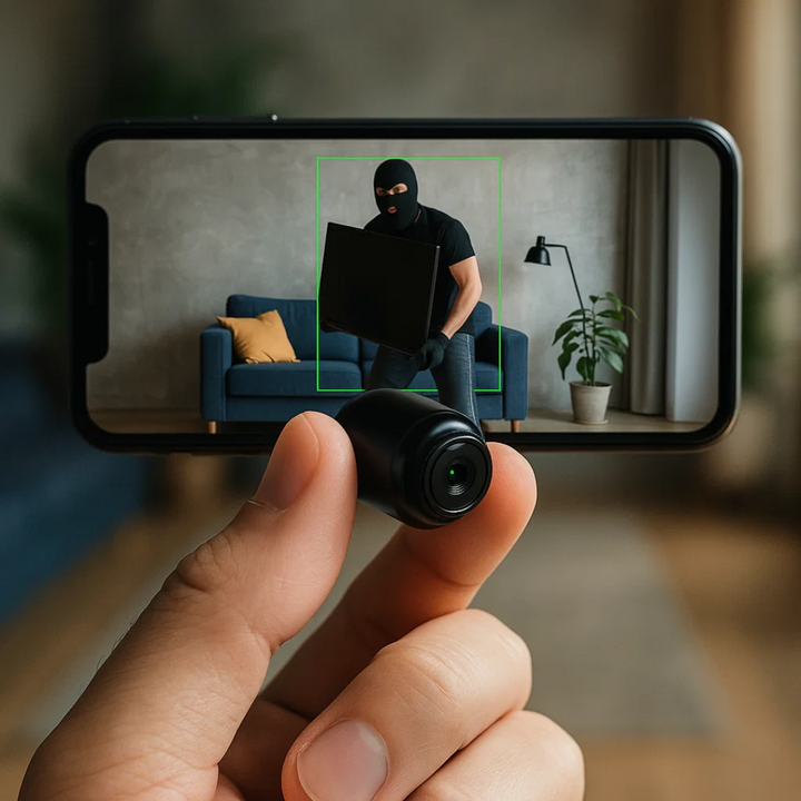 "Compact mini spy camera with WiFi, night vision; 1080P HD video, audio features for discreet surveillance."