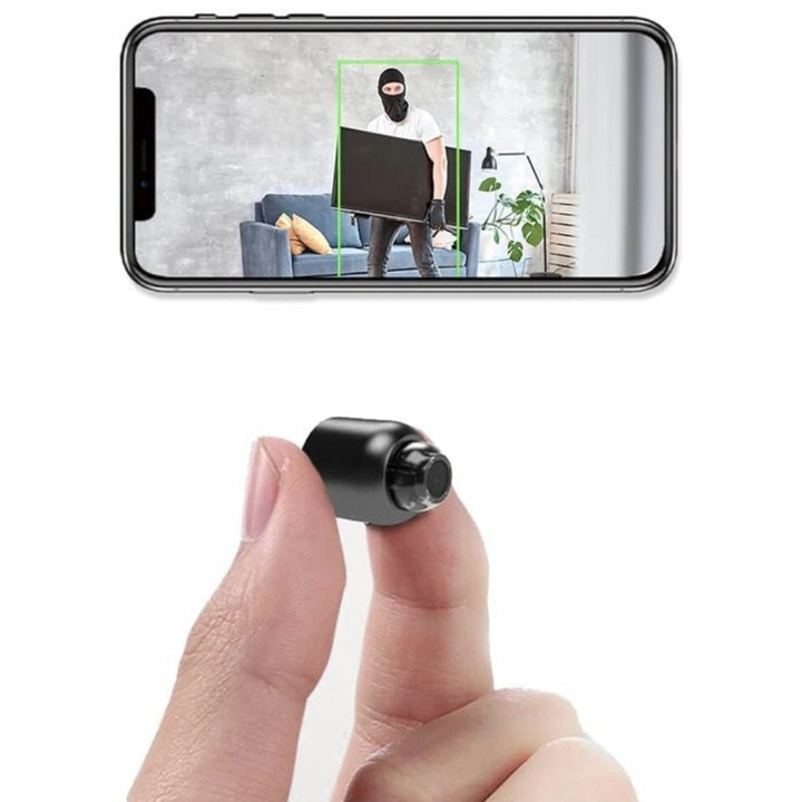 "Compact mini spy camera with WiFi, night vision; 1080P HD video, audio features for discreet surveillance."