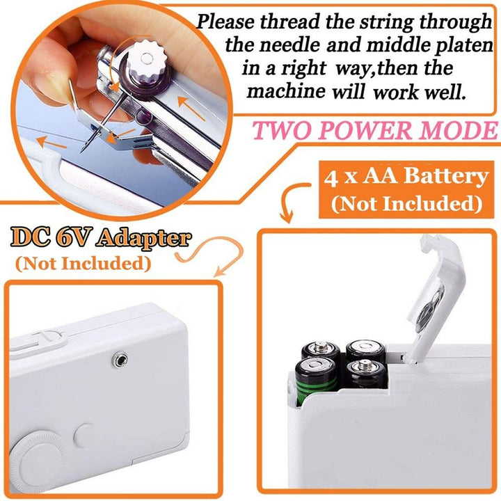 "Compact, portable handheld mini sewing machine for quick repairs and crafts, battery-operated for on-the-go convenience."