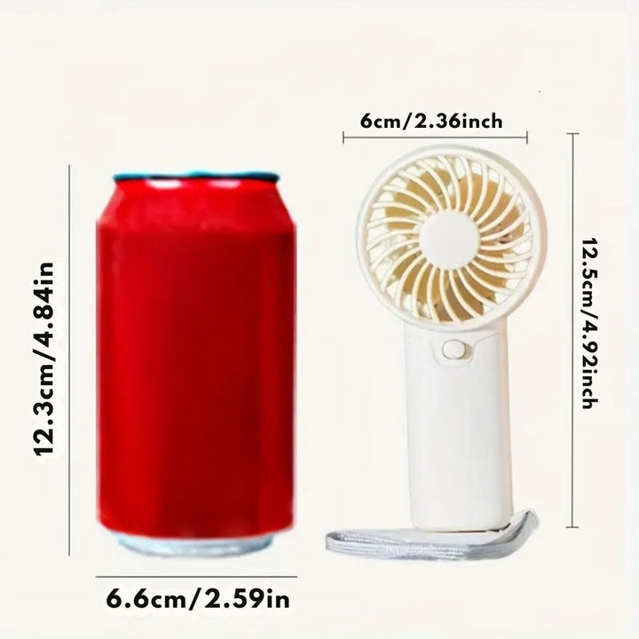"Compact portable mini fan, sleek design in white, pocket-sized cooler for travel or office, beauty wellbeing essential."