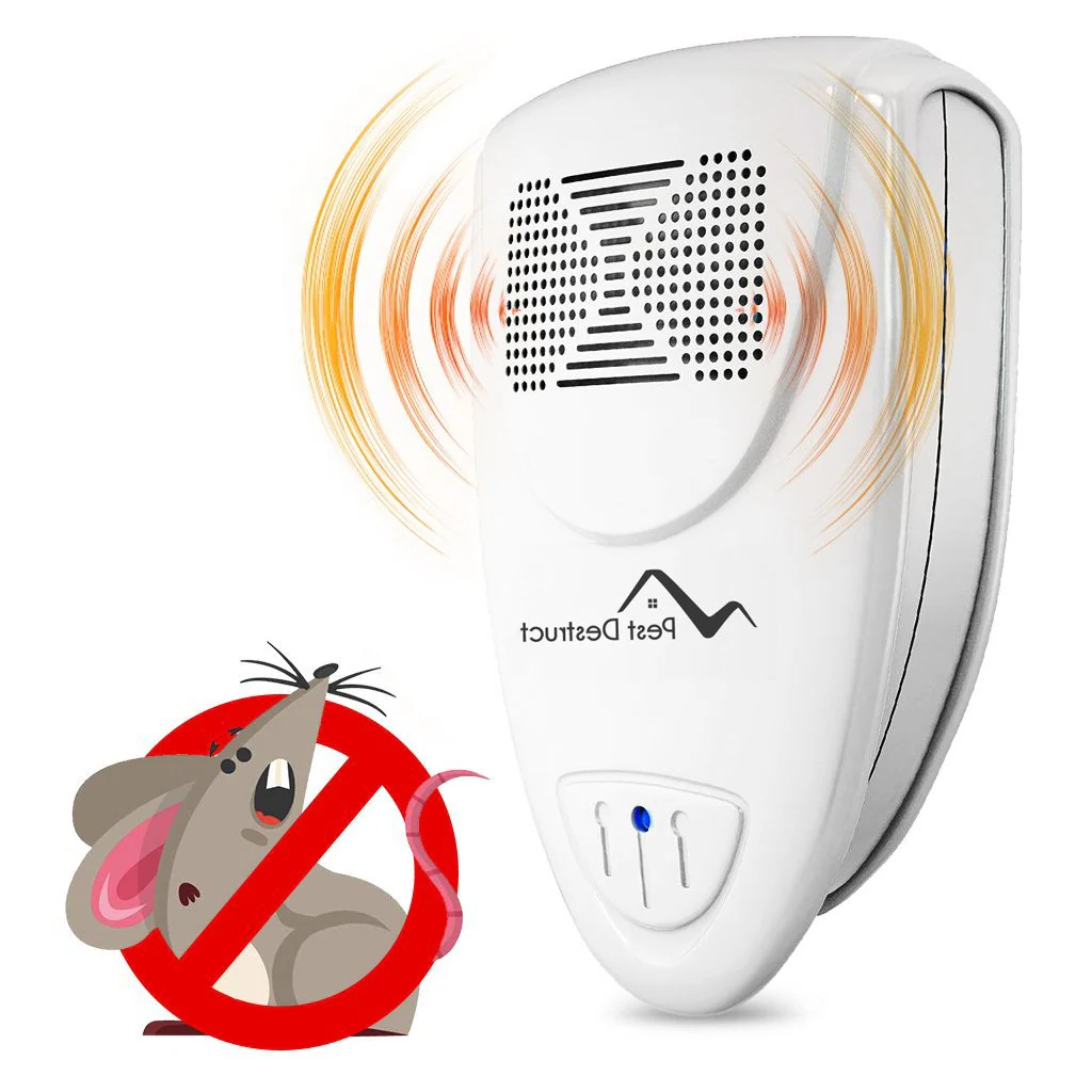 "Compact ultrasonic mice repellent plug-in, sleek design, pet-friendly, effective pest control for home or office use."