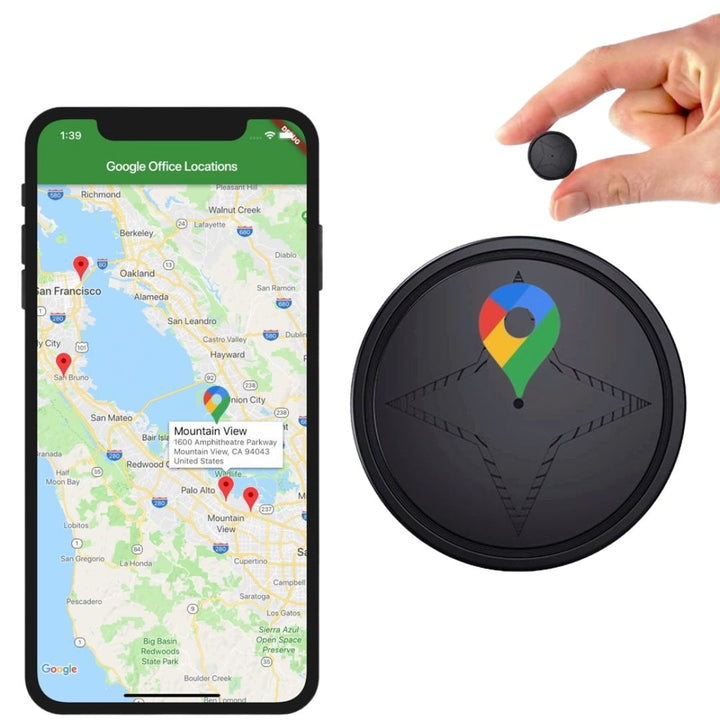 "Compact vehicle GPS tracker with magnetic mount, sleek black design, real-time tracking, weather-resistant for all condition