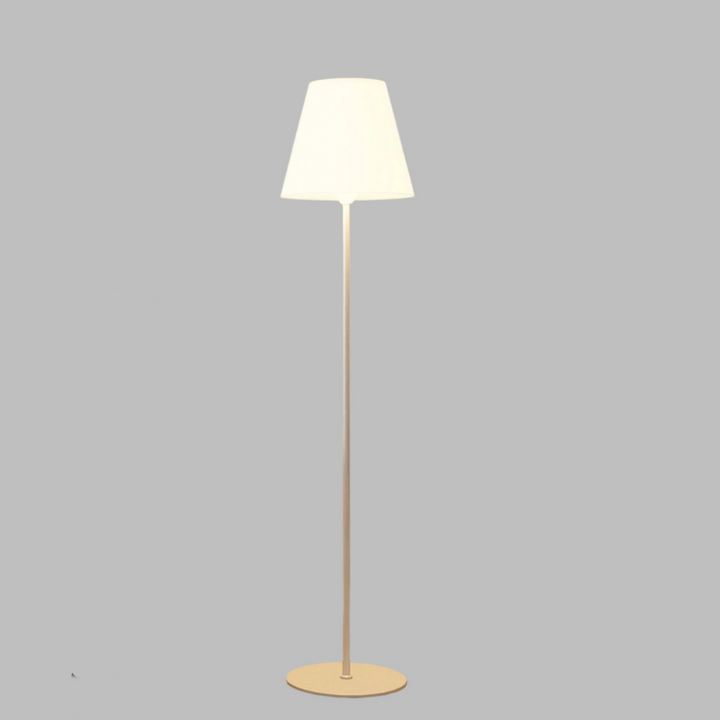 "Contemporary metal and acrylic floor-standing lamp with sleek lines, modern flair, perfect for home decor lighting."