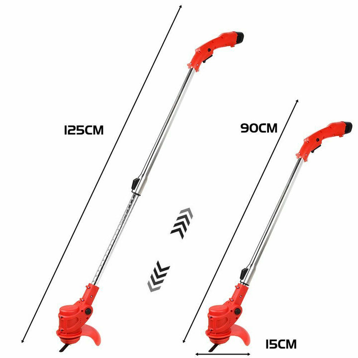 Cordless lightweight electric weed eater in use, showcasing compact design and ergonomic features for easy garden maintenance