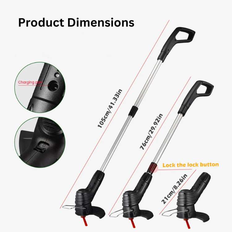 Cordless lightweight grass trimmer with ergonomic handle, high-power battery, and protective blade guard for efficient trimmi