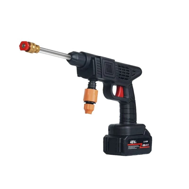 Cordless portable high pressure spray gun for cleaning, lightweight design, ideal for car, patio, and garden furniture wash.