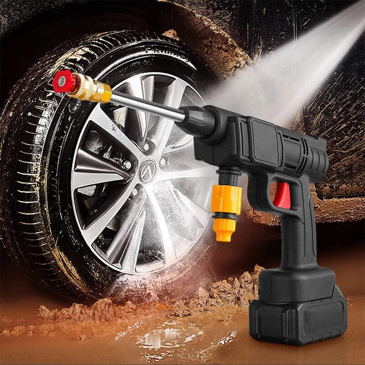 Cordless portable high pressure spray gun for cleaning, lightweight design, ideal for car, patio, and garden furniture wash.