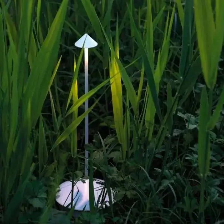 "Cordless rechargeable table lamp, sleek pine-like design, touch control, USB-powered, waterproof, dimmable LED lighting."