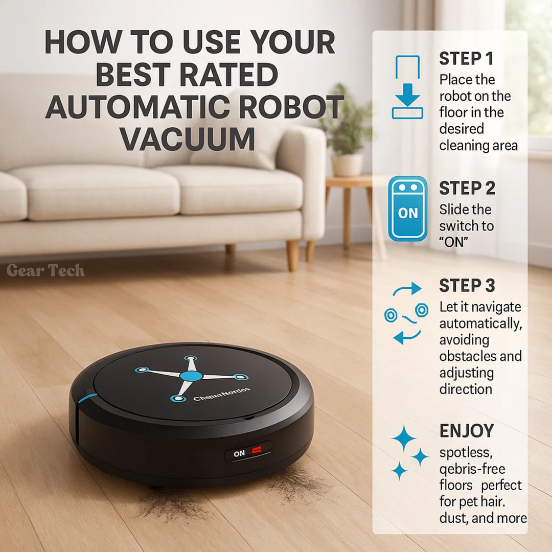 Cordless robotic vacuum cleaner with smart navigation on wooden floor, showcasing three-in-one sweeping, vacuuming, mopping.