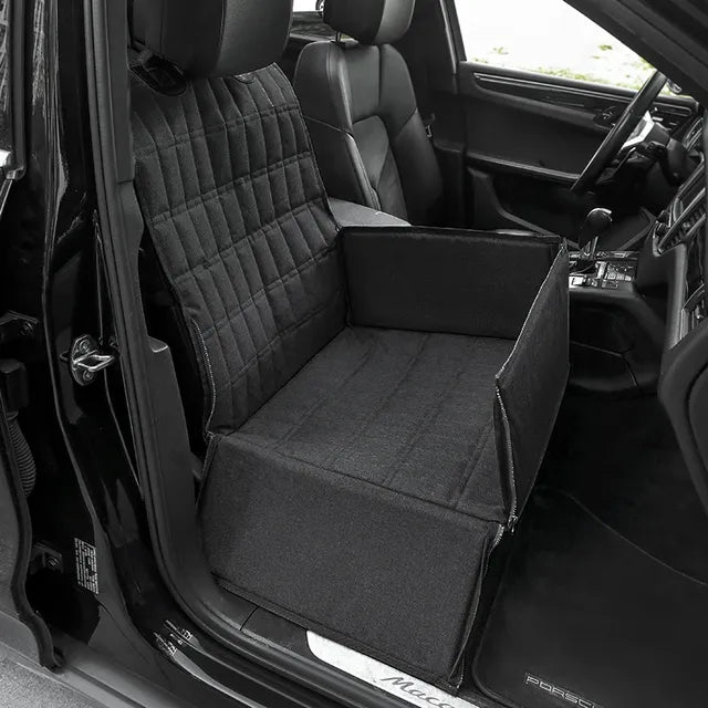 Cozy padded dog car seat basket for safe travel, features secure straps, plush padding, stylish design, ideal for pets.