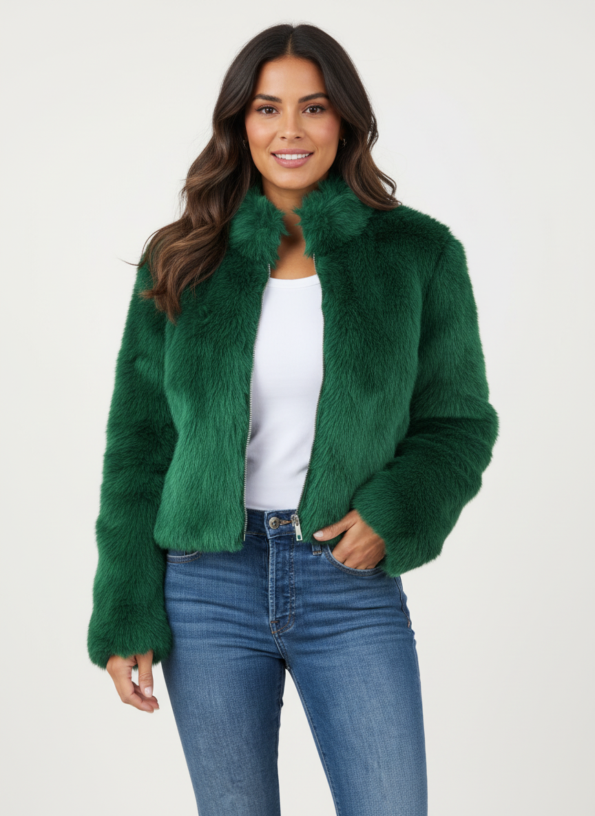 Fashionable women's cropped jacket for casual outfits. Cozy autumn & winter outerwear, a stylish layering piece.