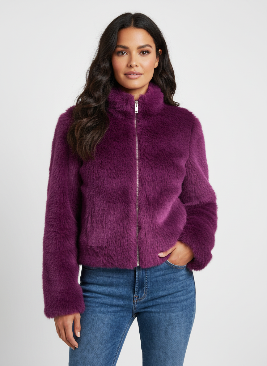 Trendy women's cropped jacket, perfect for casual autumn & winter fashion. Cozy and stylish outerwear.