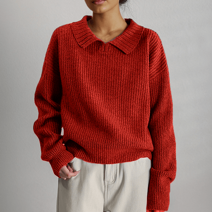 Soft fabric women's knitted pullover sweater in a light grey, featuring a relaxed loose fit for ultimate comfort.