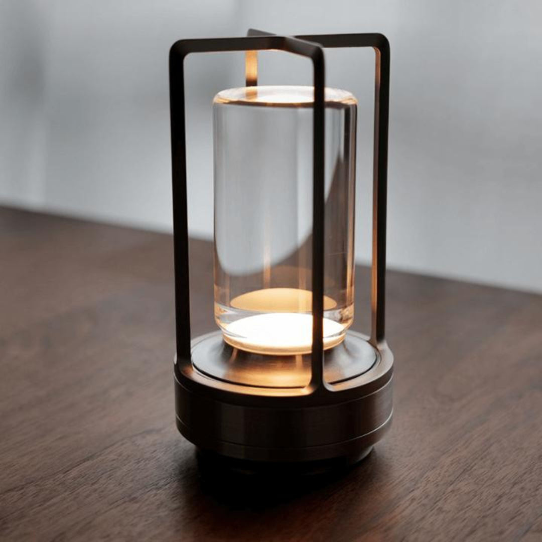"Crystal Lantern LED Wireless Lamp with USB port, crystal glass diffuser, touch control, adjustable color settings, elegant d