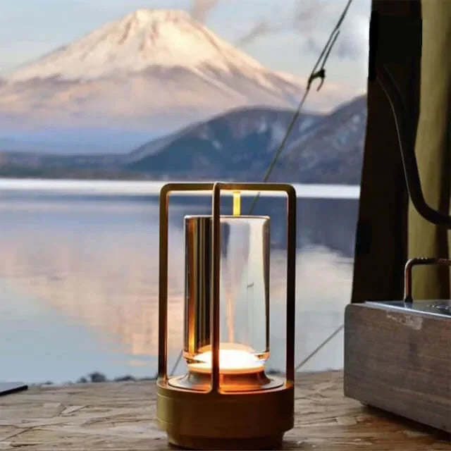 "Crystal Lantern LED Wireless Lamp with USB port, crystal glass diffuser, touch control, adjustable color settings, elegant d