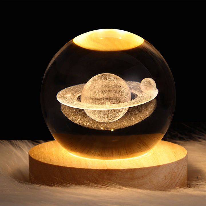 Crystal sphere LED lamp, ambient light for home decor, unique table accent.
