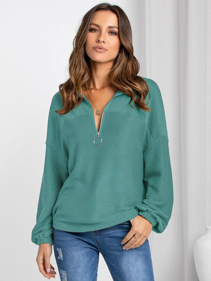 Women's Casual Loose Half-Zip Knitted Jumper