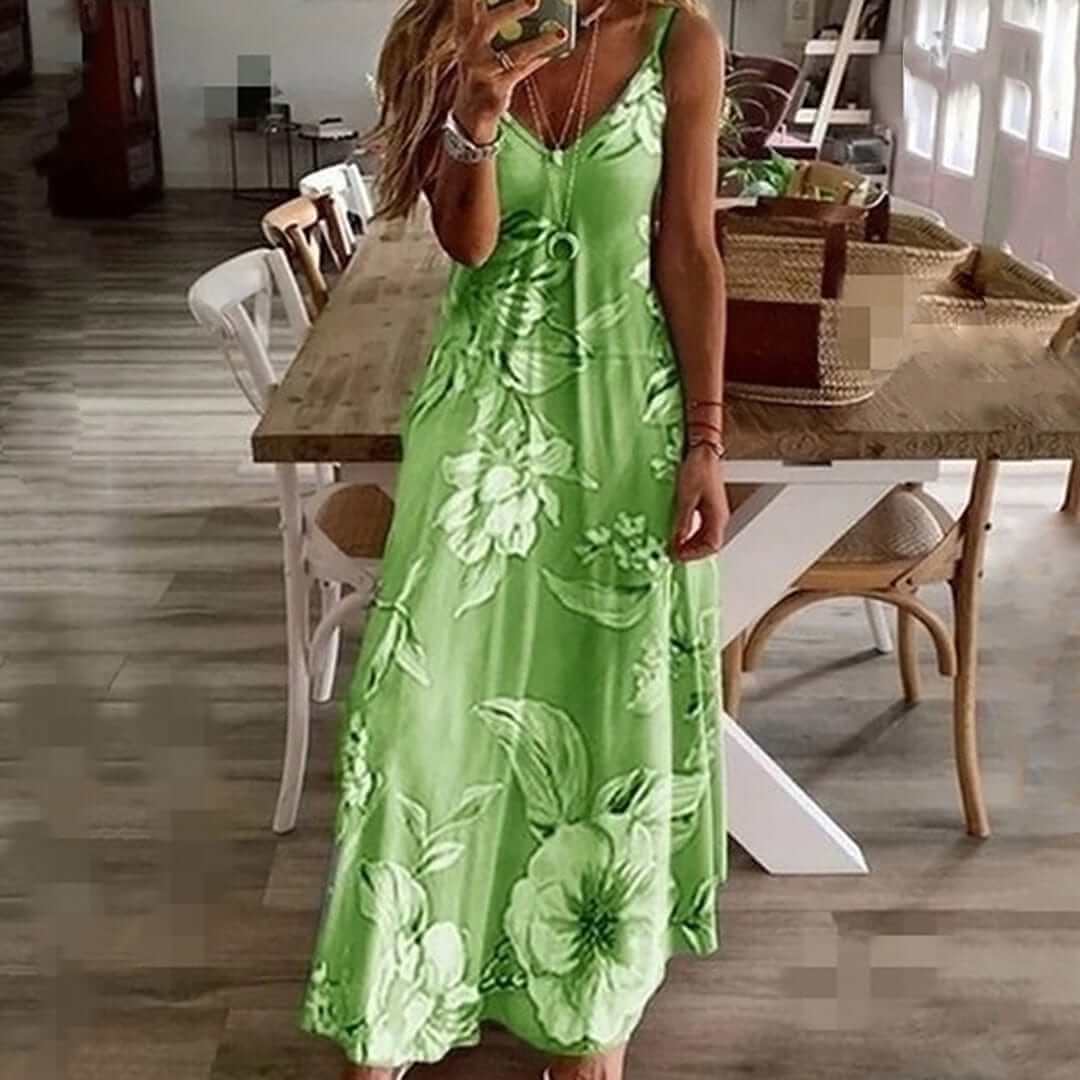 Sleeveless Floral Beach Dress - Casual