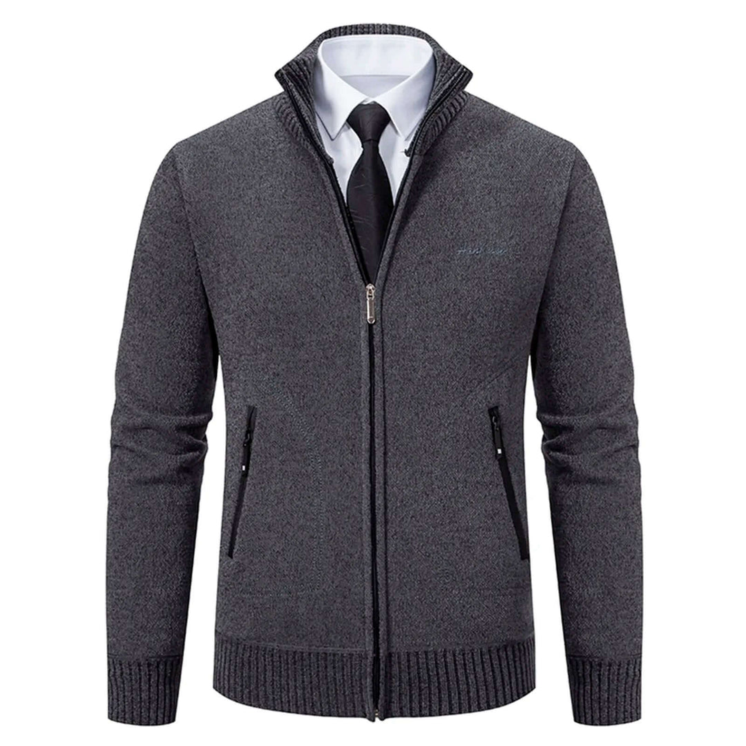 Men's Knitted Cardigan with Stand-Up Collar