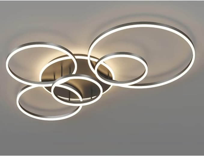 Dimmable LED Ceiling Light, Modern Black 5 Ring