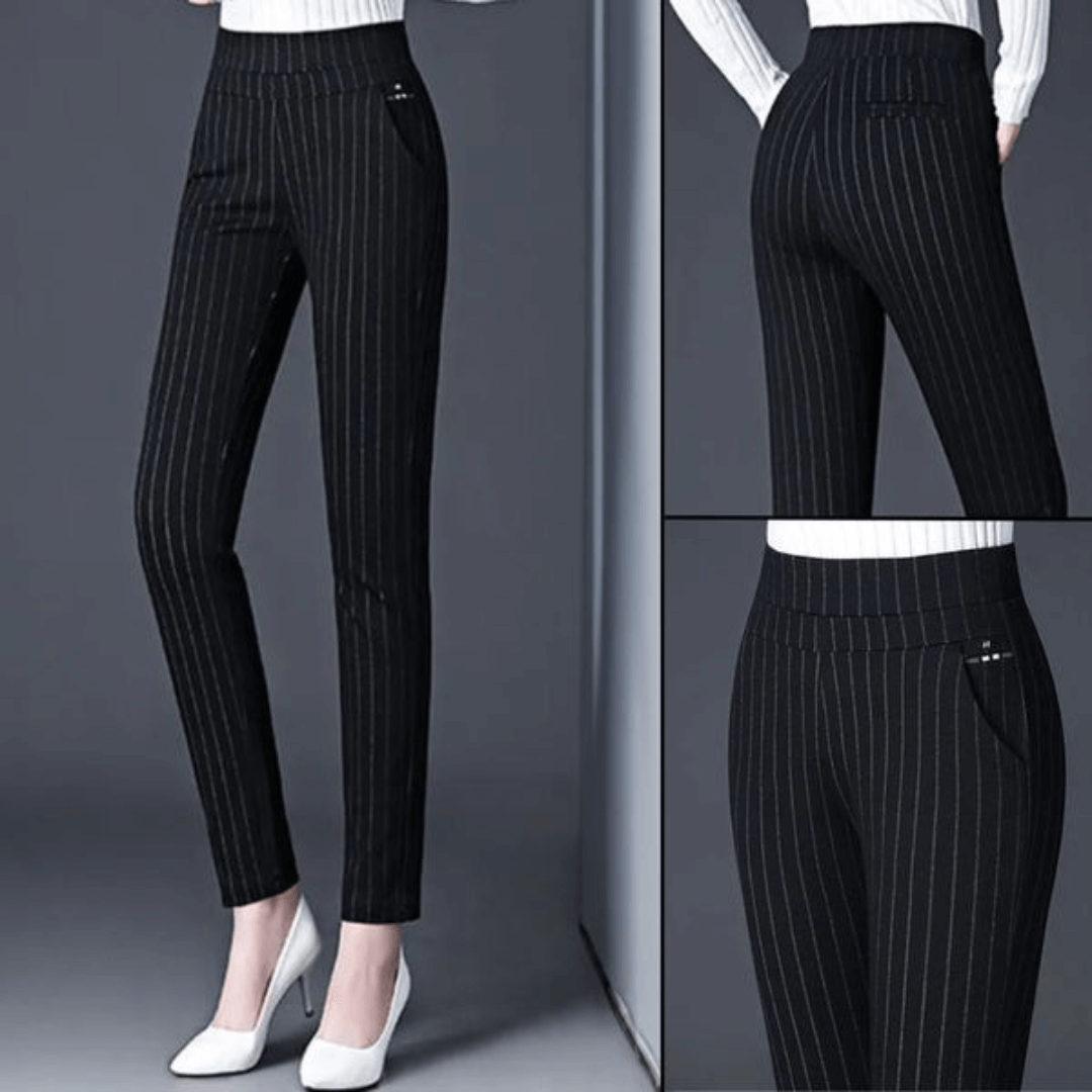 Women's Elastic High Waist Straight Leg Trousers