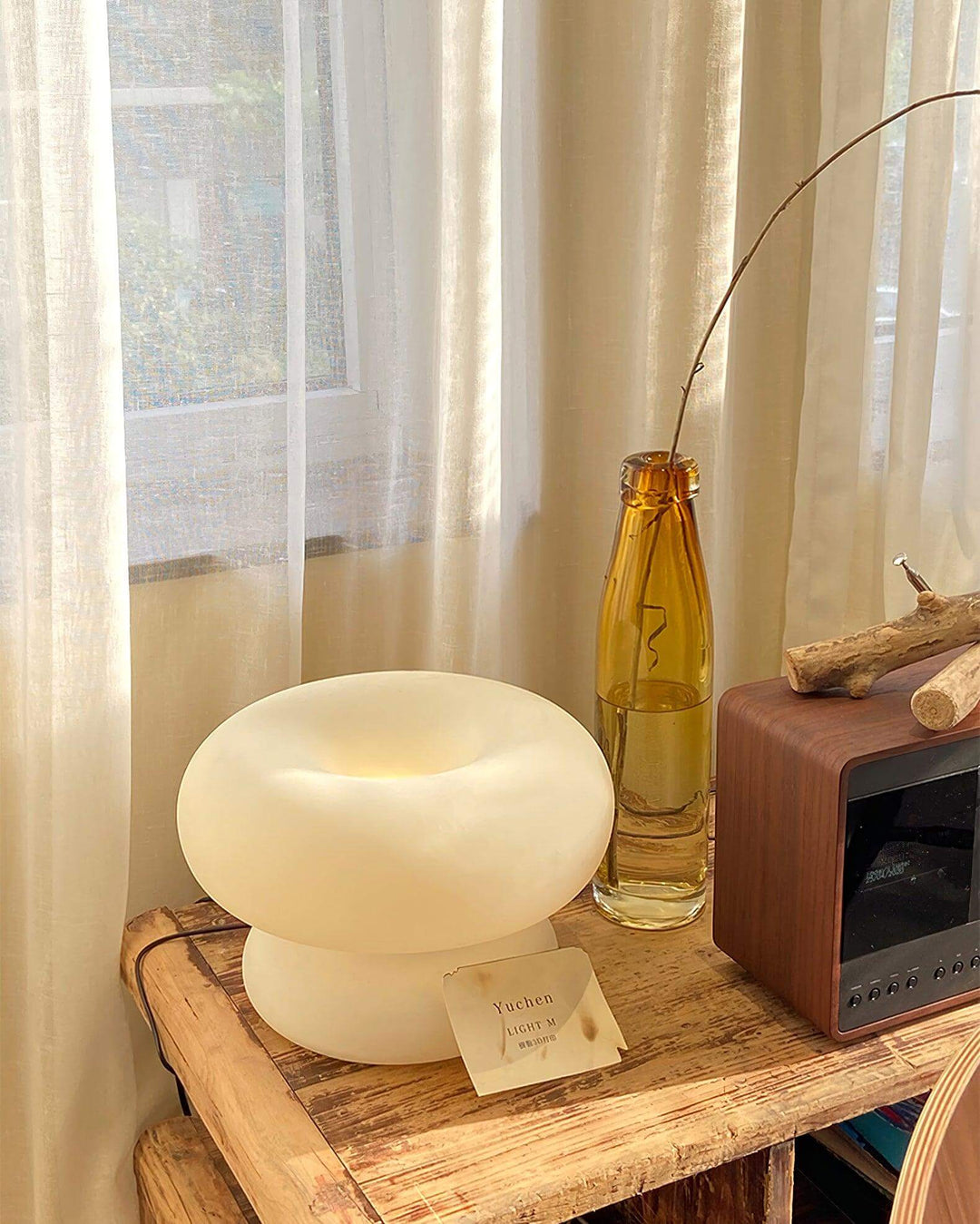 Modern Round Table Lamp with Metal Accent