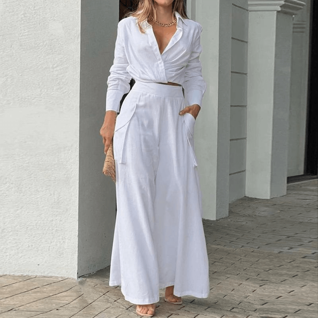 Women's  Crop Top & Wide-Leg Trousers