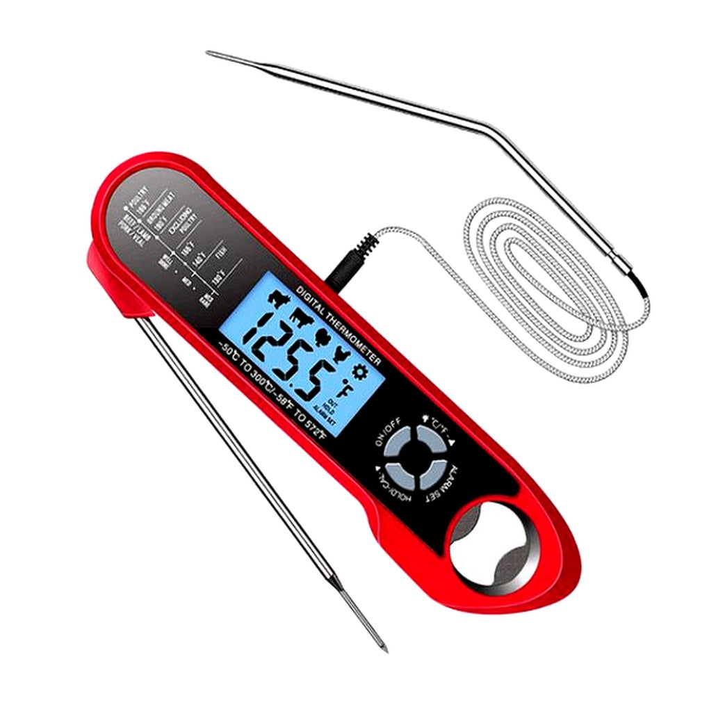 Digital kitchen thermometer with instant-read probe & smart alert for precise cooking. Perfect for meat & food temps. Waterproof.