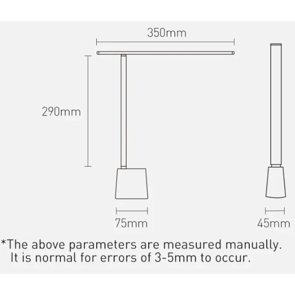 "Dimmable grey and white LED desk lamp with 180° rotation and foldable design for home or office use."