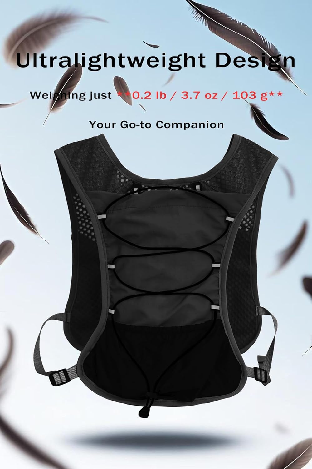 Trail running gear: ultra-light hydration vest, 2L bladder, excellent for rugged terrain.