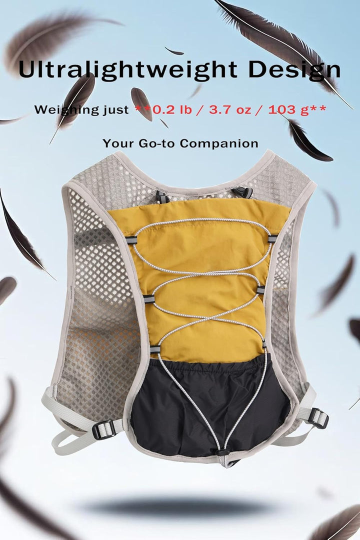 Unisex lightweight running vest with 2L water bladder, breathable mesh construction.