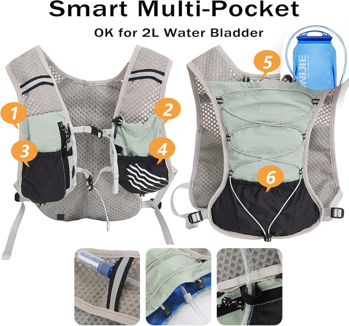 Unisex running vest with 2L water bladder, lightweight, a go-to for outdoor training.