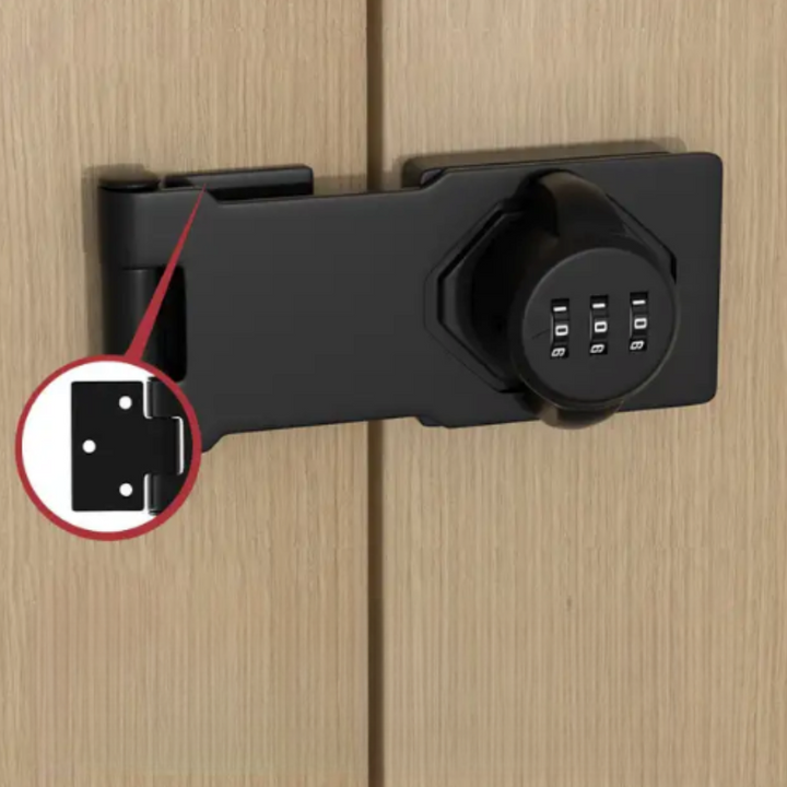 "Durable keyless cabinet lock in black, silver. Zinc alloy, modern design. For secure, keyless home protection."