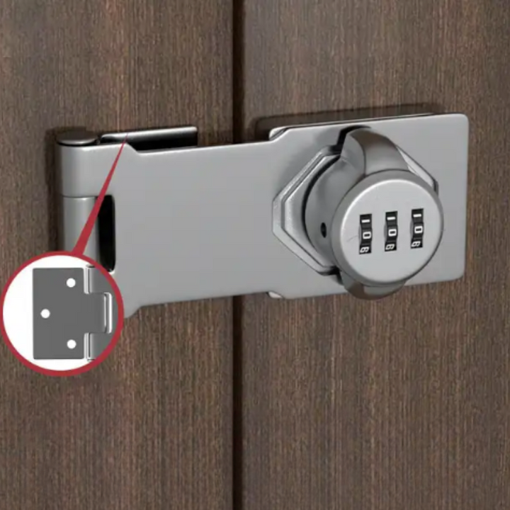 "Durable keyless cabinet lock in black, silver. Zinc alloy, modern design. For secure, keyless home protection."