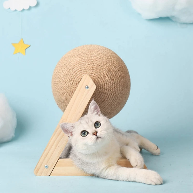 "Durable sisal cat scratching ball, robust design, fits home decor, prevents furniture damage, promotes healthy play."