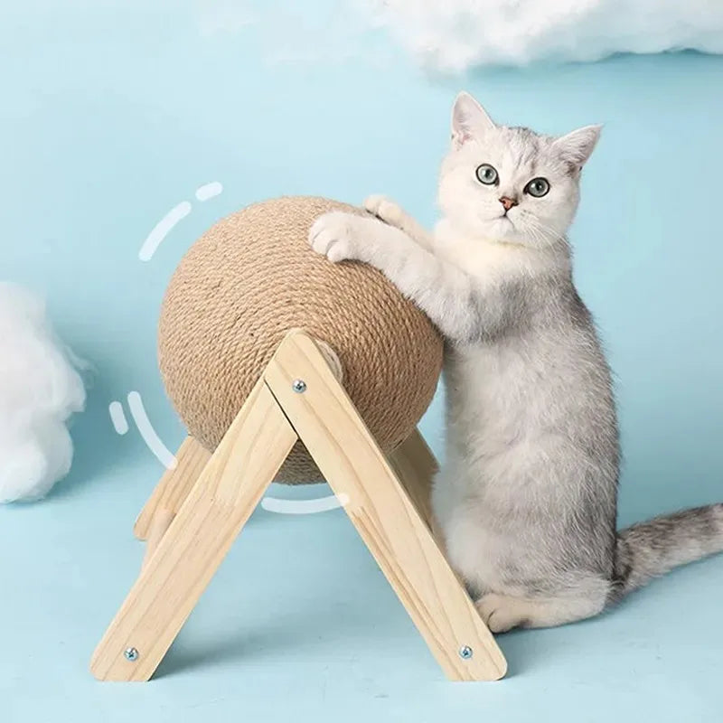 "Durable sisal cat scratching ball, robust design, fits home decor, prevents furniture damage, promotes healthy play."