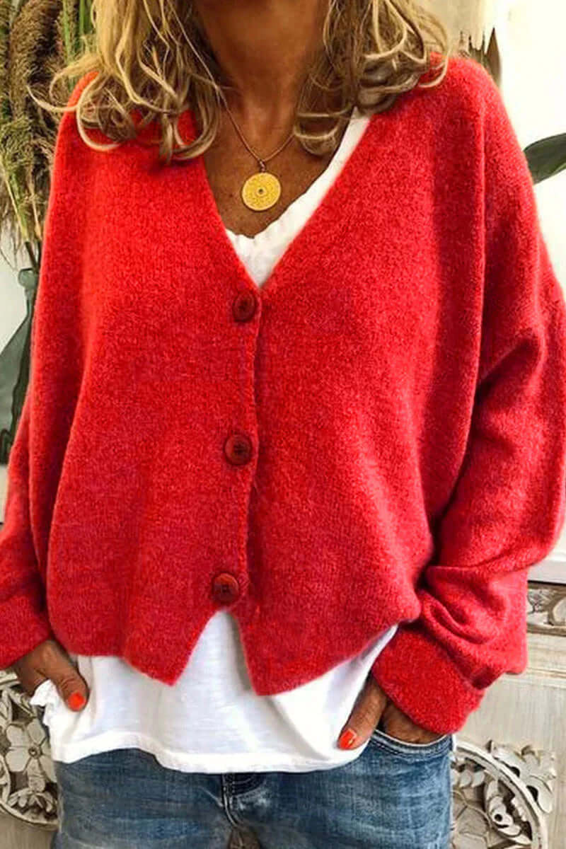 Knitted Patchwork V-Neck Women's Cardigan
