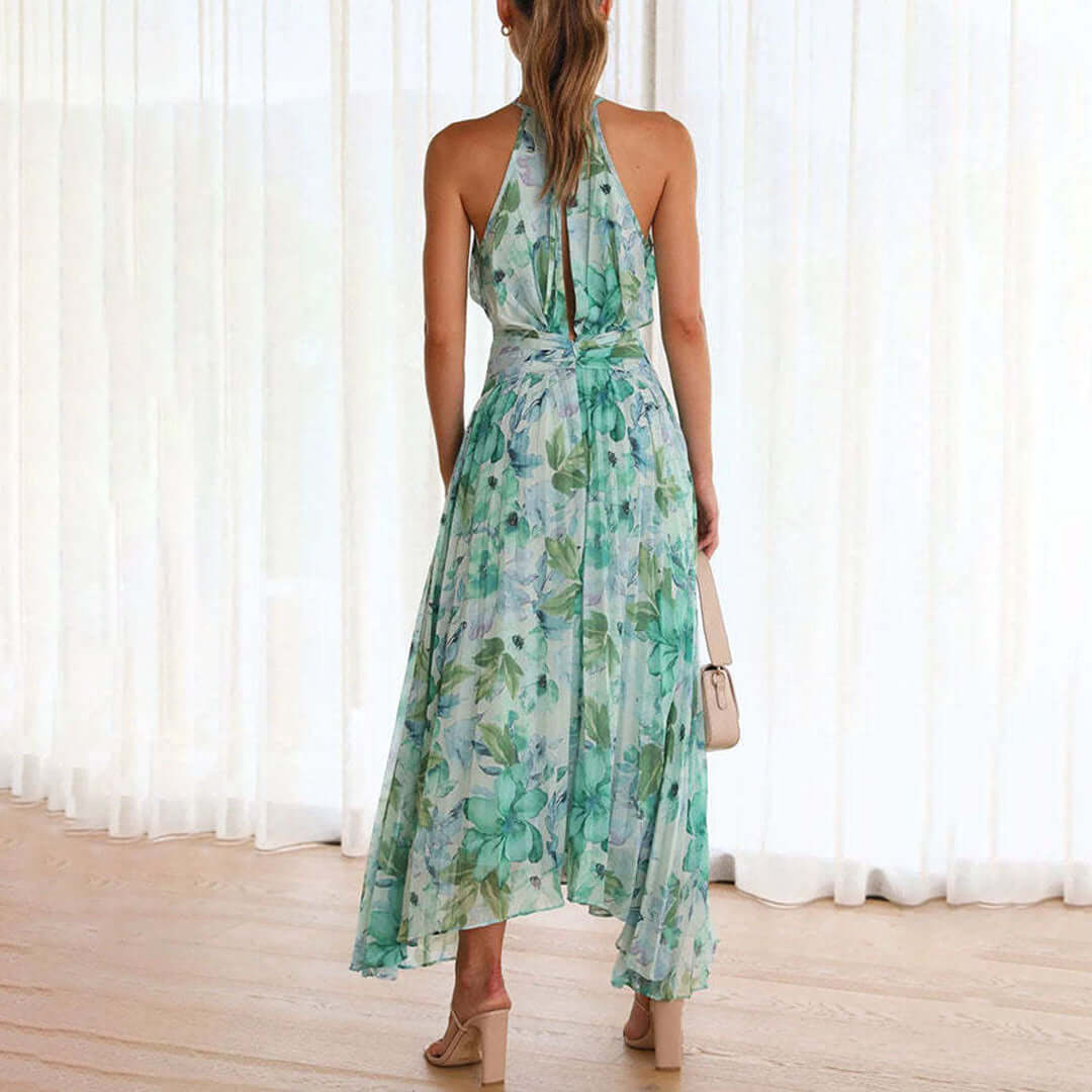 Floral Halter Maxi Dress - Flowing Fit