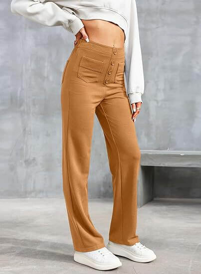 High-Waisted Straight Leg Trousers