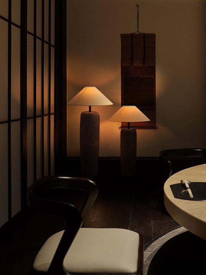 Rustic Wood Floor Lamp with Metal Accents