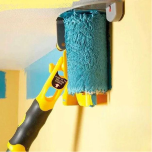 Edge and corner paint roller tool with ergonomic handle and precise side guide for clean lines without tape.