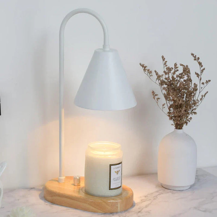 Electric candle warmer lamp with adjustable light, creating cozy ambiance for flameless home fragrance.