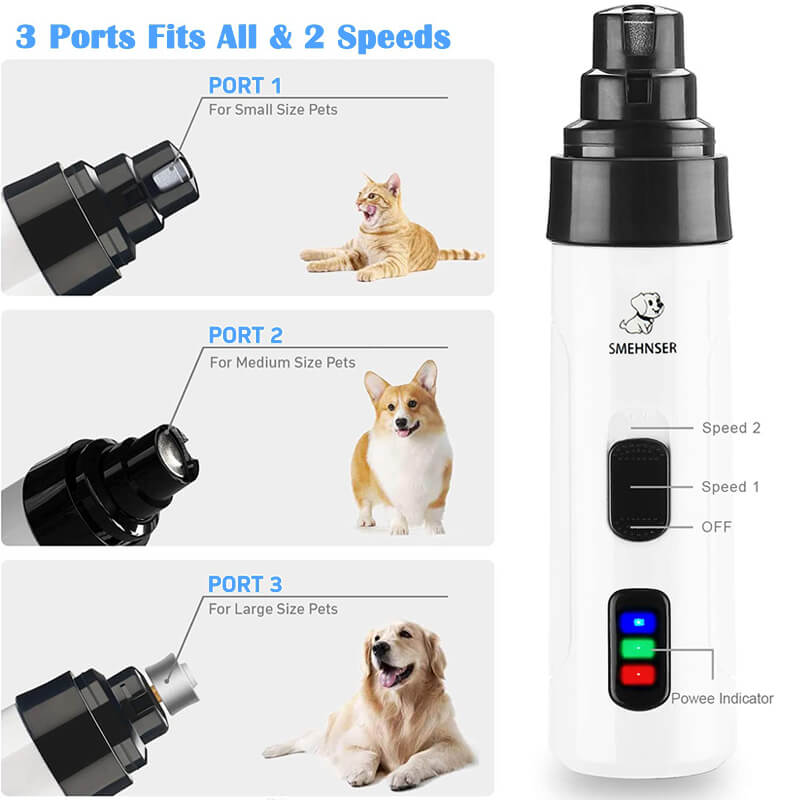 Electric silent nail trimmer for dogs and cats, lightweight, USB rechargeable, ultra-quiet, stress-free pet grooming tool.